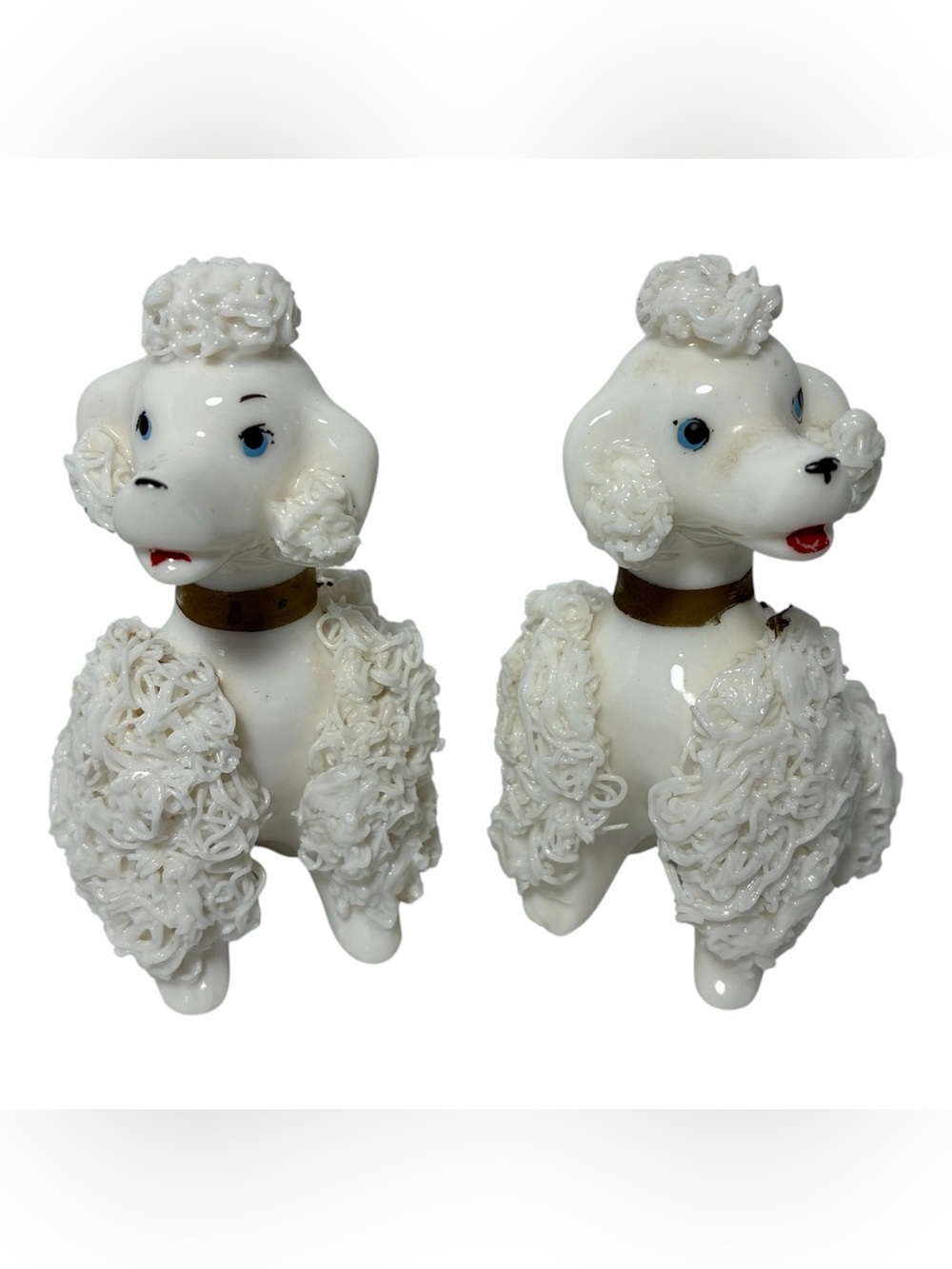 Spaghetti Poodle Salt Pepper Shakers Vintage Lefton White Mark 104 Dog Porcelain